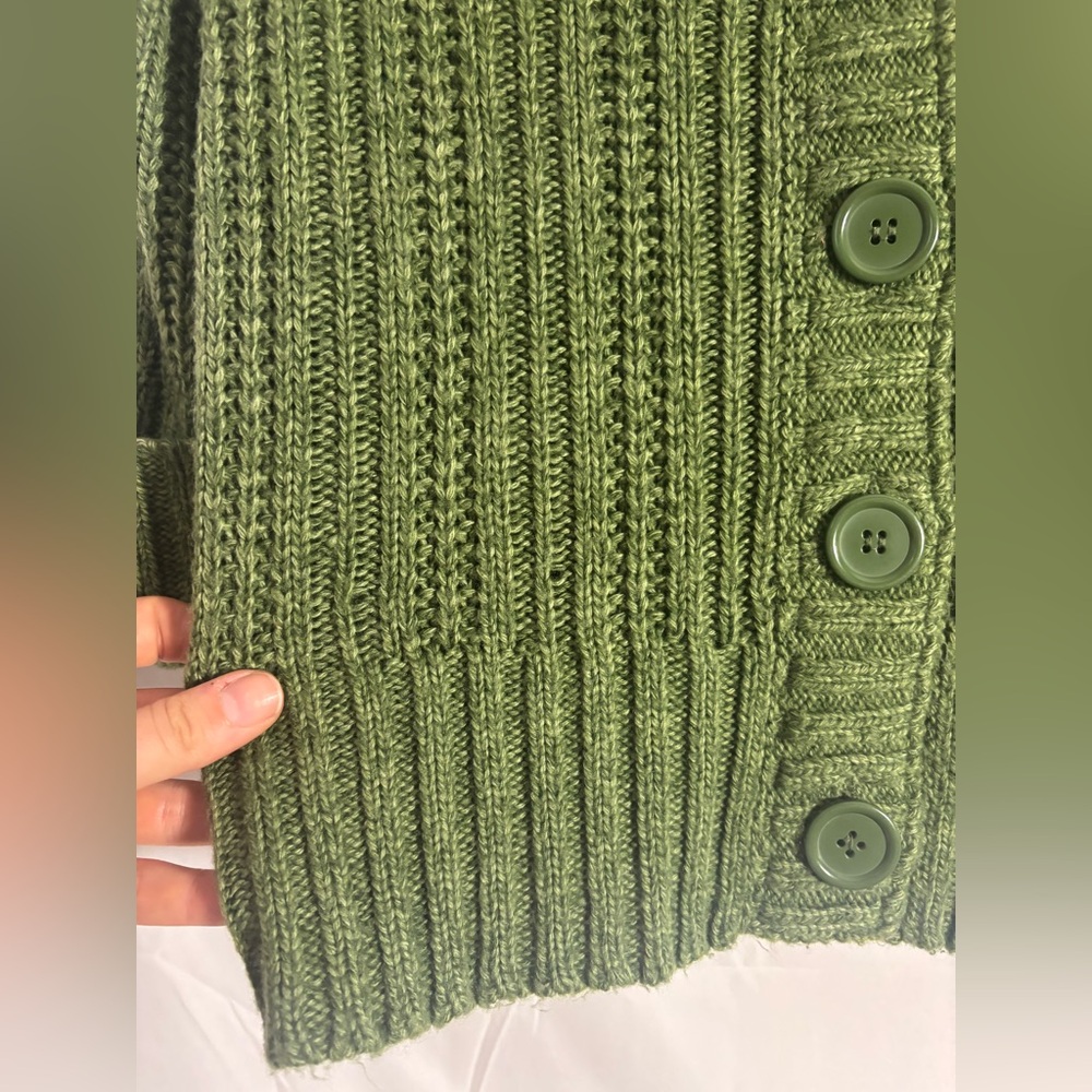 Y2K Chunky Green Cable Knit Collared Crop 3/4 Sleeve Sweater Size L - Picture 5 of 16